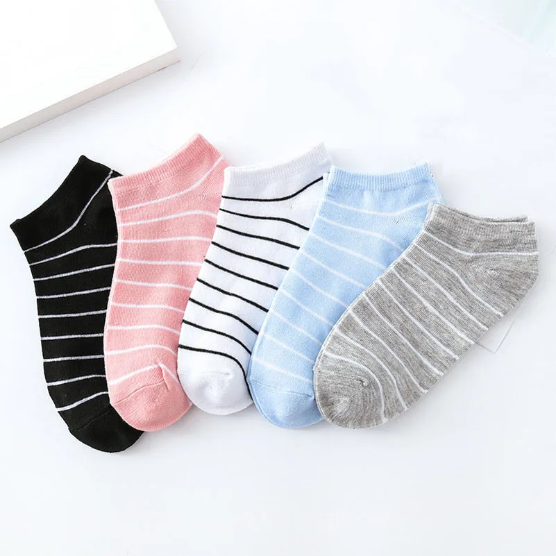 LKWDer/10 пар, женские носки, простые тонкие хлопковые носки-башмачки в полоску, весенне-летние невидимые короткие носки до лодыжки для девочек - Цвет: F free color