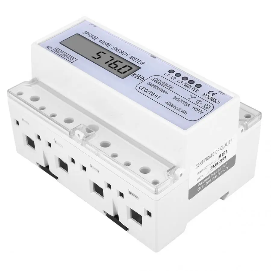 DDS576 ватт счетчик часов ЖК-дисплей 3 фазы 4 провода 7P 380 В измеритель электрической энергии Цифровой ваттметр