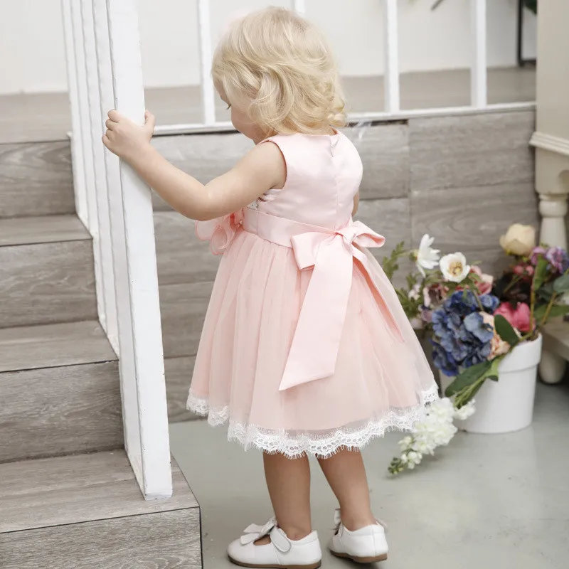 Одежда для маленьких девочек; платья для малышей; 1 год; крестины День рождения; кружевное платье из тюля для девочек; детский праздничный наряд для новорожденных; розовый цвет