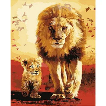 

NewDigital Frameless Lion Animal DI Painting Modern Mural Canvas Acrylic Paint Quantity Manual Drawing Home Decoration 40*50cm 3