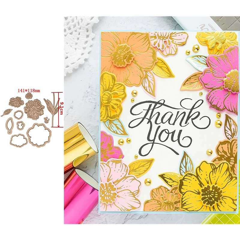 

Vibrant Graceful Flowers Green Leaf Metal Cutting Dies and Hot Foil Plates Set Scrapbooking Album Paper DIY Cards Crafts 2019