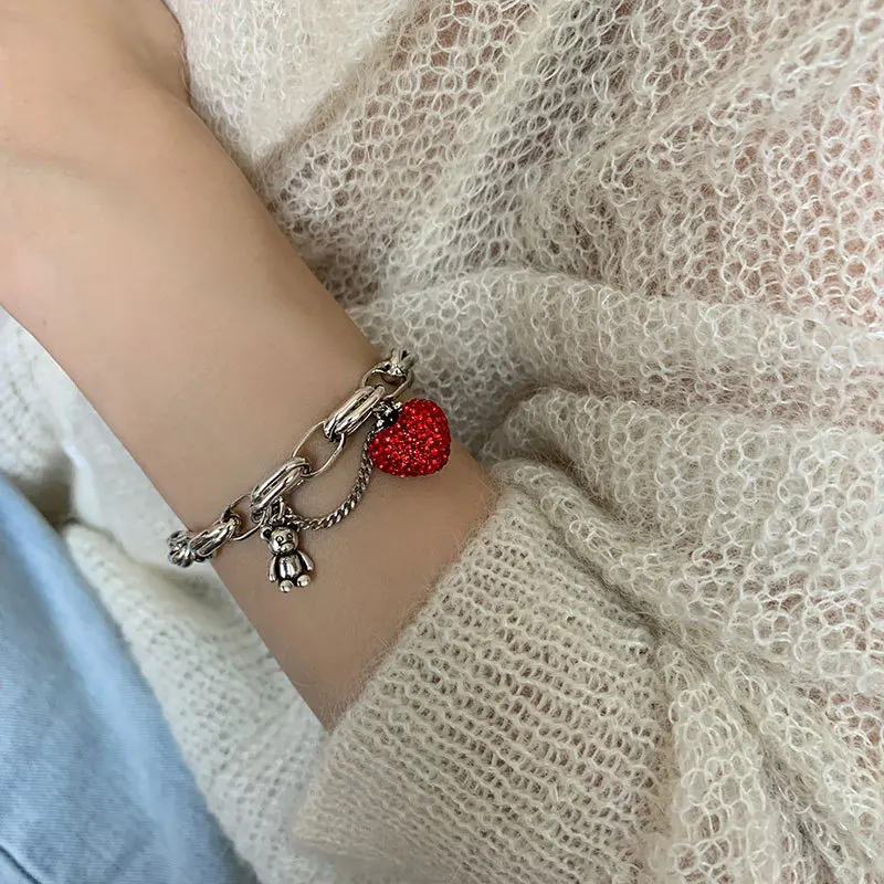 Chain Bracelets for Women Silver Thick Strawberry Zircon Party Jewelry