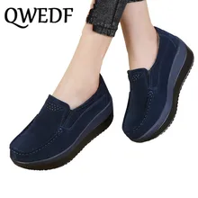 QWEDF Women Flats Platform Loafers Ladies Elegant Genuine Leather Moccasins Shoes Woman Slip On Casual Women's Shoes DC-101