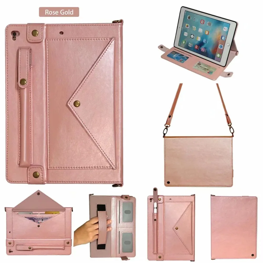 New Envelope Leather Case For iPad 9.7 With Pencil Holder Strap Stand Cover Funda Case For iPad Air Pro 9.7 inch+Film
