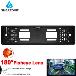 SMARTOUR cámara de visión trasera para coche, marco de matrícula europeo, impermeable, AHD, 720P, sistema de aparcamiento de 180 grados