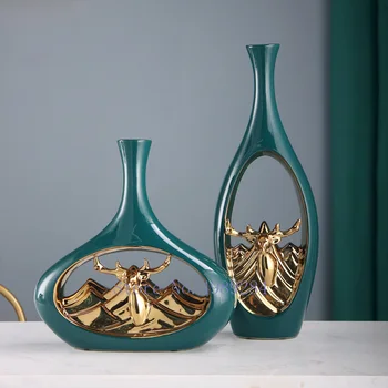 

CHINESE STYLE CERAMICS CUTOUT GOLDEN VASE GREEN MODERN HOME DECORATION DESKTOP FLOWER ARRANGEMENT HYDROPONICS CRAFTS DECORATIONS