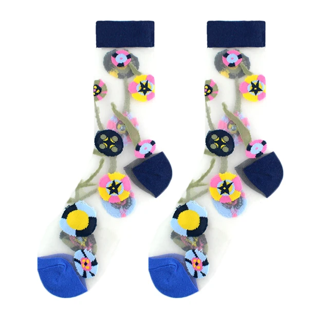 France Fresh Floral Art Funny Socks Transparent Abstract Design Lace Cute Socks Women Jacquard Sokken Skarpetki Calcetines Mujer 22