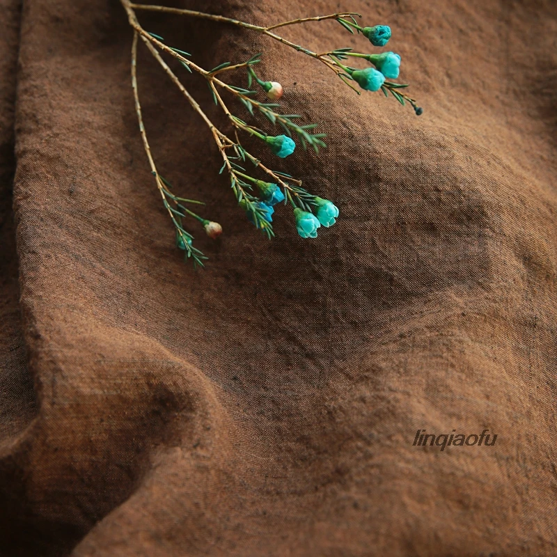 Высококачественная кофейная Окрашенная Пряжа чистая льняная ткань Лоскутная Ткань льняная одежда ткань, 135 см х 50 см/шт