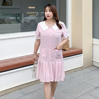 

Women's summer chiffon solid color pocket button dress plus size knee length casual dress 100 kg can be worn