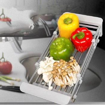 

Stainless Steel Adjustable Telescopic Kitchen Gadgets Over Sink Dish Drying Rack Fruit Vegetable Tray Drainer Storage Organizer