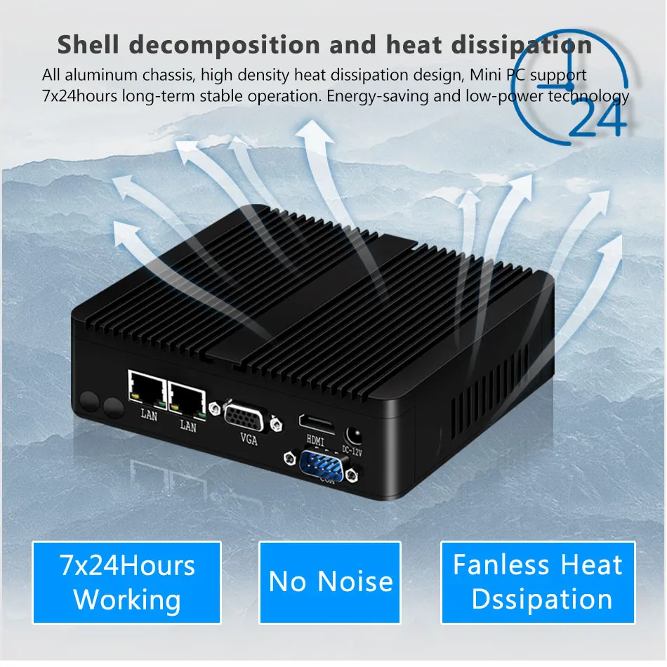 BEBEPC Mini PC Fanless Intel Celeron J1900 N2830 Dual LAN Windows 10 N2930 4 Core Mini Computer industriale 2 * COM WiFi VGA HTPC