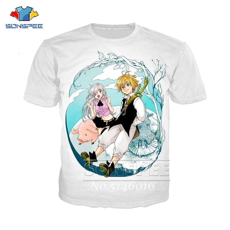 

SONSPEE Unisex Anime Shirt The Seven Deadly Sins T-Shirts Multi-style Short Sleeve Meliodas 3D Print Cosplay Hentai Shirts t46