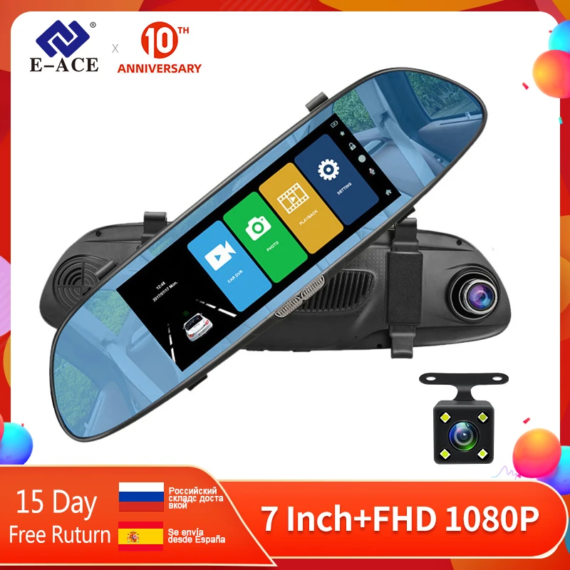 E-ACE Автомобильный видеорегистратор Dashcam DVR зеркальный видеорегистратор FHD 1080P автомобильная камера двойной объектив Автомобильный регистра... E-ACE Автомобильный видеорегистратор Dashcam DVR зеркальный видеорегистратор FHD 1080P автомобильная камера двойной объектив Автомобильный регистра...