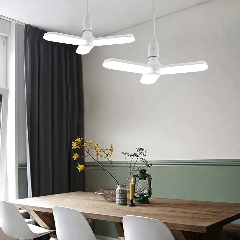

30/45/60W E27 Creative LED Garage Light Bulb Deformable Foldable Fan Blade Angle Ceiling Light Lamp Fixture Adjustable Led Bulb