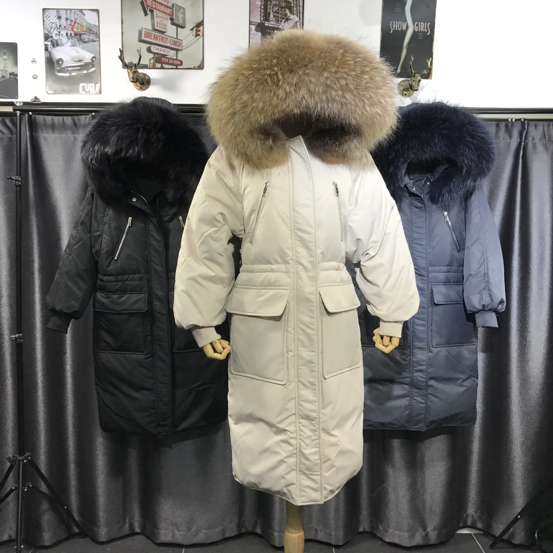 La-Oblique Zipper пуховик Dongdaemun стиль пуховик физический магазин