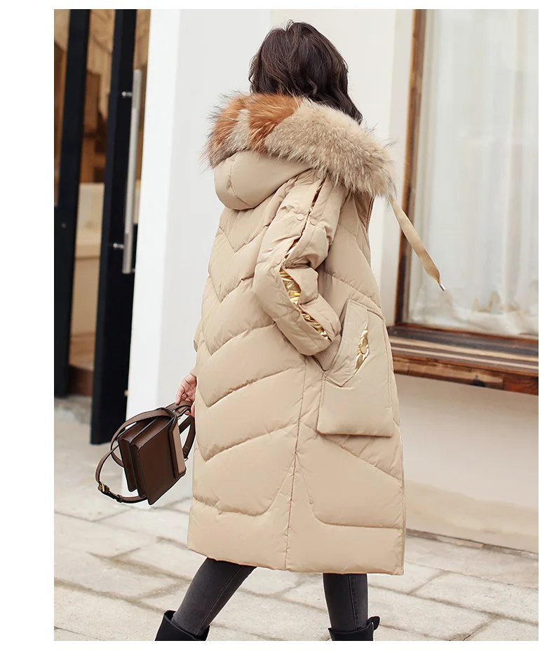 Down Jacket 80% White Duck down Winter Trend Simple Cool Long Sleeve Mid-length Solid Color Hooded Fashion