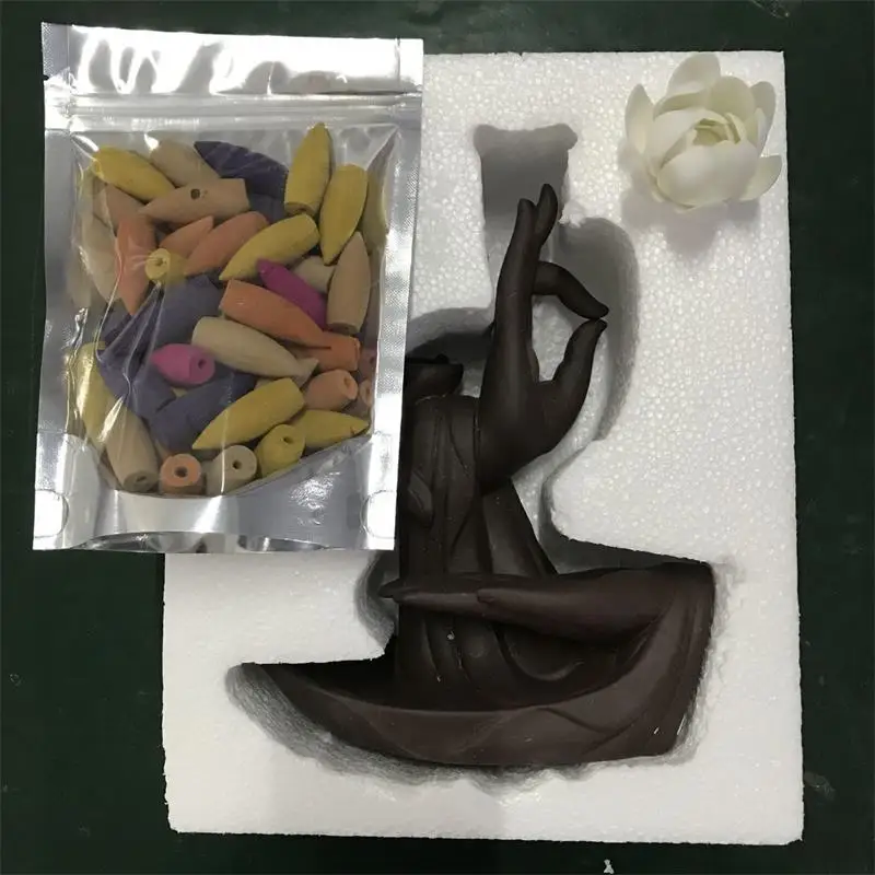 Backflow Incense Cones Bigger Tower Incense Burner Incense Stick Holder Lotus Incense Censer The Little Monk Burner - Цвет: J28 with Big 50cones