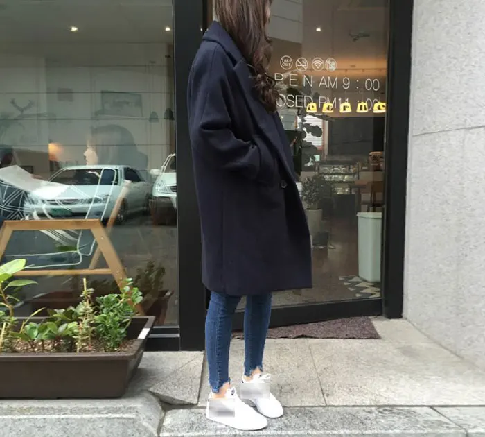 New Thin Wool Blend Coat Women Long Sleeve Turn-down Collar Outwear Jacket Casual Autumn Winter Elegant Overcoat