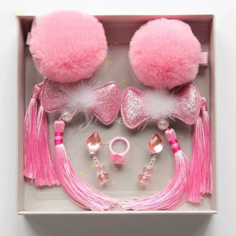

6 Pcs Cute Baby Girl Floral Tassel Design Hair Clips Fashion Toddler Hairpin Rings Accessories
