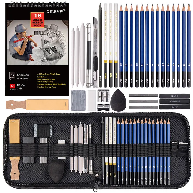 36Pcs Set Professional Sketching Drawing Pencils Charcoal Graphite Stick Complete Graphing Art Kit With Zipper Case For Artists beginner set sketching pencils professional art painting log charcoal pencil matte soft medium hard art pencils graphite alot