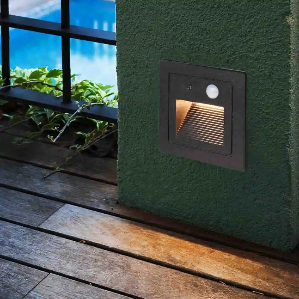 

Stair Light LED Step Light PIR Motion Detector+Light Sensor 2.5W AC110-240V IP65 Waterproof Footlight Recessed Wall Sconce Lamp