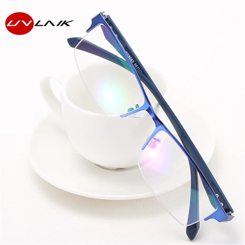 

UVLAIK Men Finished Myopia Glasses Men's Business Metal Short-sighted Eyewear New Half Frame With Degree Alloy Eyeglasses Frame