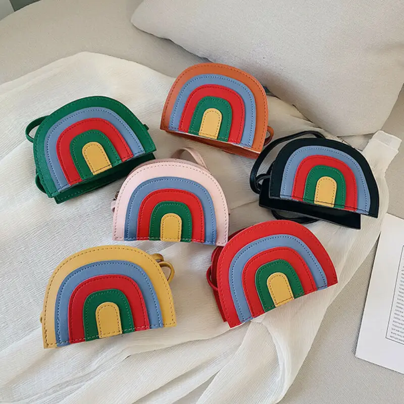 Детская сумка на плечо из искусственной кожи для девочек в форме радуги, детские сумки через плечо для девочек, милые мини хозяйственная сумка