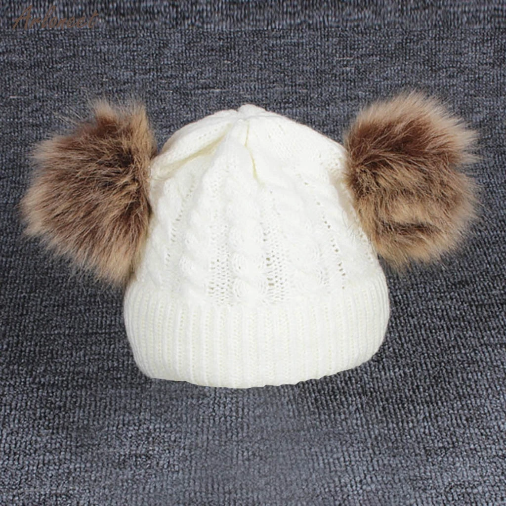 Childrens Baby Winter Hat Knitting Warm Wool Hemming Hat Keep Warm Winter Hiarball Fur Ball For Girl Cap Set Hot Sale