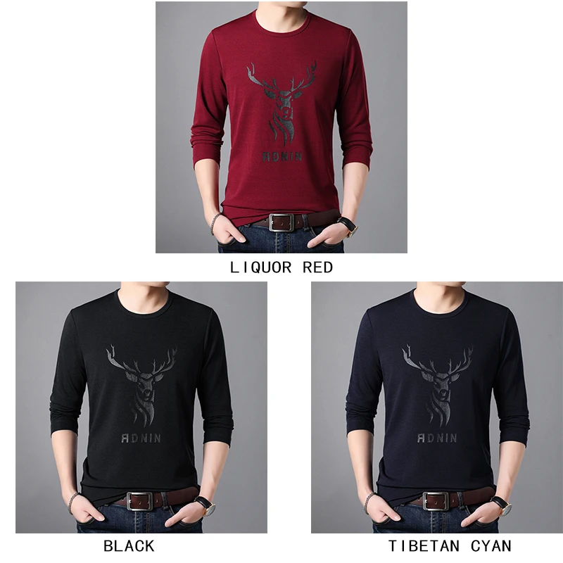 Fashion Spring Men T Shirt Long Sleeve Fashion Printing Elk Leisure Fit Round Neck T shirt 4