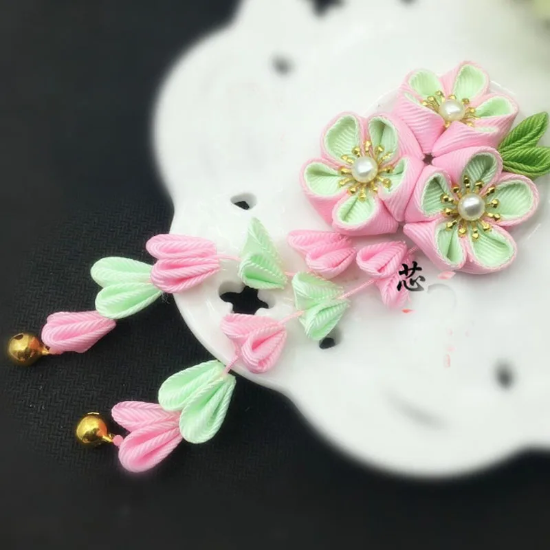 Tsuami Kanzashi, японский стиль, розовая, красная роза, кисточки, Сакура, цветочное кимоно, аксессуар, ручная работа, заколка для волос, заколка, головной убор HW041
