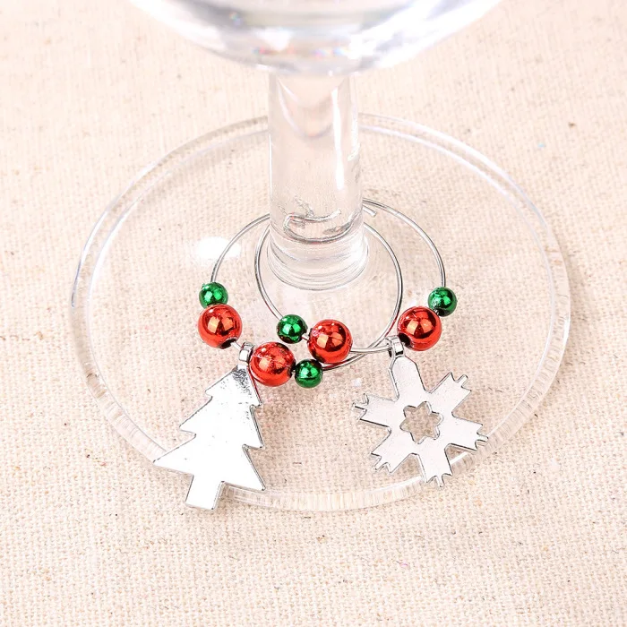 Wine Glass Charms Goblet Christmas Bell Wreath Santa Xmas Tree Cane Stocking Decorations Drink Markers Party Supplies BD