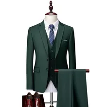 

12 color (Jackets+Vest+Pants) Fashion Men high quality Pure cotton business Blazers/Male Slim 3 Piece suit /Groom Dress Tuxedo