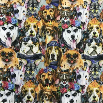 

Animal dog digital printed cotton fabric tissue for kids dress DIY sewing baby bedding clothing handmade home textile patchwork