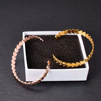 

Amaiyllis 18K Gold Plated Golden Tree Leaves Open Bracelet Bangles Simple Handmade Bracelet Jewelry For Female