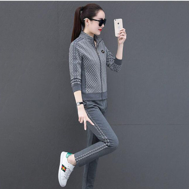 Female Sets Spring Autumn 2021 New printing Two-Piece Suit Jacket With Pants Zipper Sportswear Ladies Two-Piece