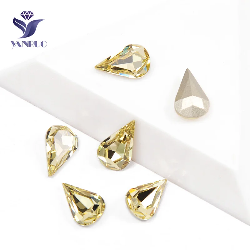 

YANRUO 4300 Pear Drop Jonquil Poitback Stones With Silver Claws Strass Crystal Setting Jewelry Diamond For Clothes