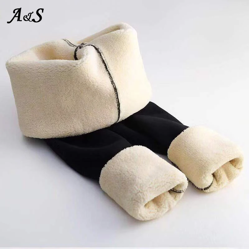 Anbenser Trousers Women Lambskin Cashmere Pants Black Warm Pants Winter Skinny Thicken Velvet Wool Fleece Girls Leggings Female