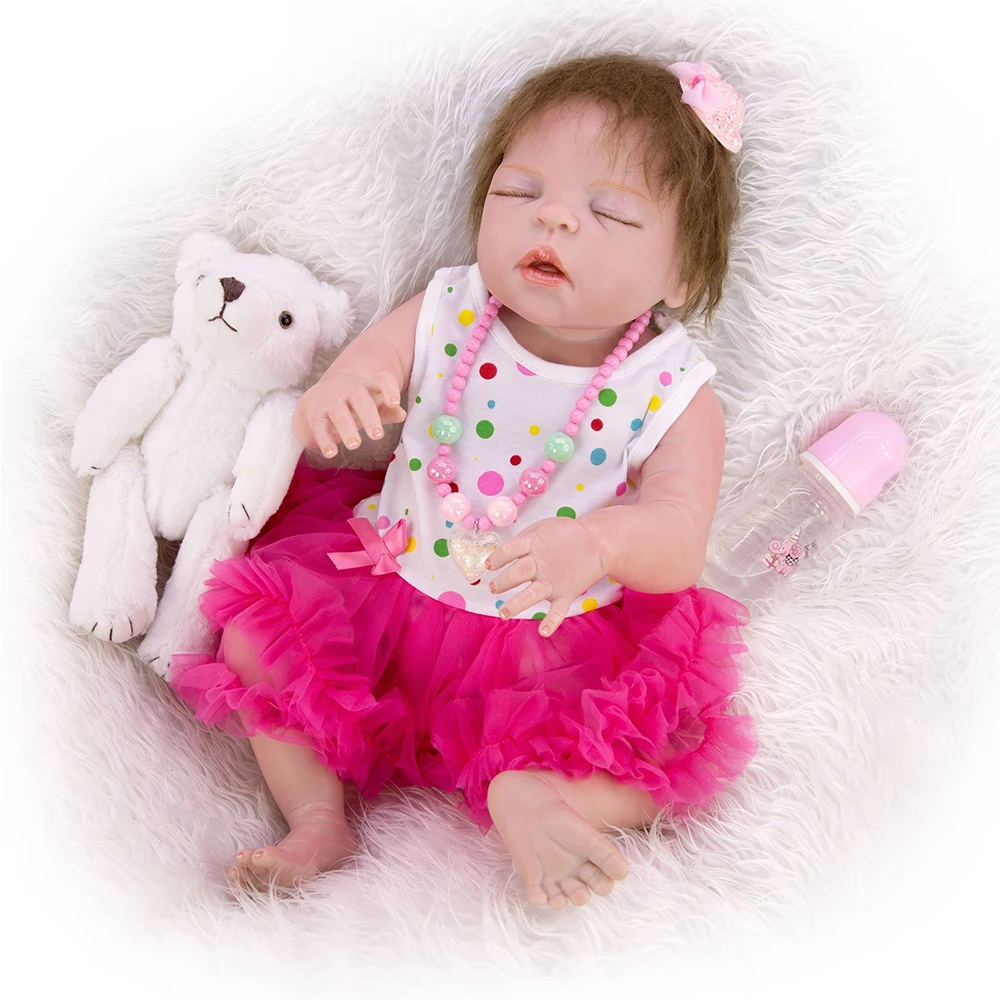 55 см силиконовый винил Reborn Baby Closed eyes girl High end ручная роспись кожи малыша Детские