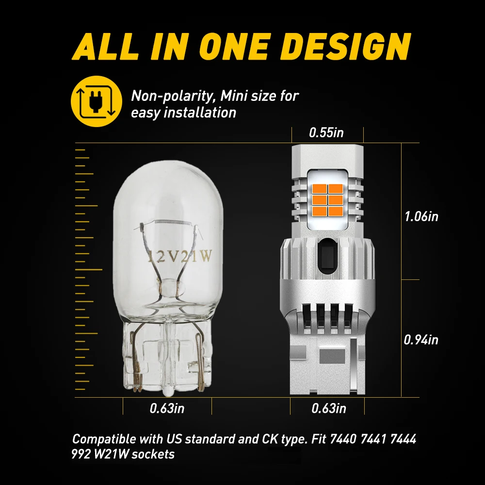 AUXITO 7443/7440 LED Turn Signal Bulbs - Super Bright White, Anti-Hyper Flash, 6500K (Pair)