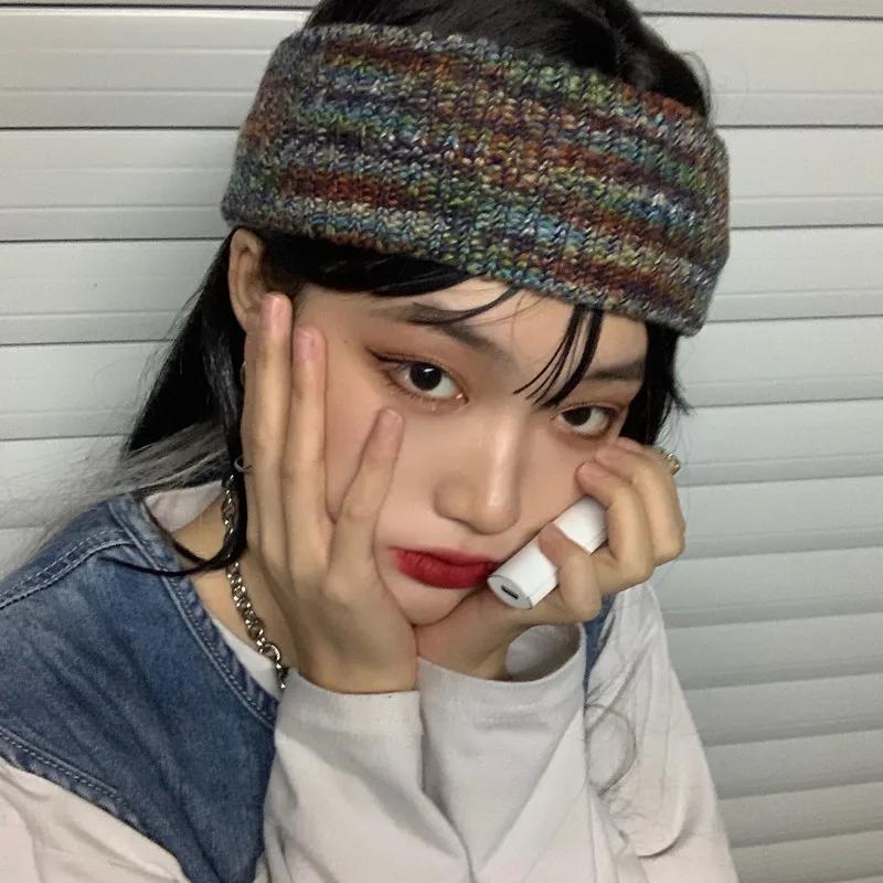 

Vintage Tie-dyed Knitted Wool Headband Women Elastic Exercise Gym Bandanas Hairbands Fashion Street Casual Hair Accessories
