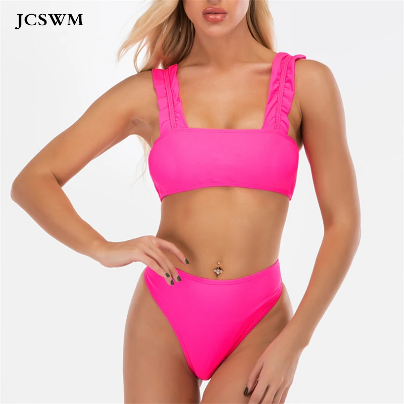 

JCSWIM High Waist Bikini Swimwear Women Push Up 2020 High Cut Solid Color Brazilian Swimsuit Female Two Pieces Summer Beachwear