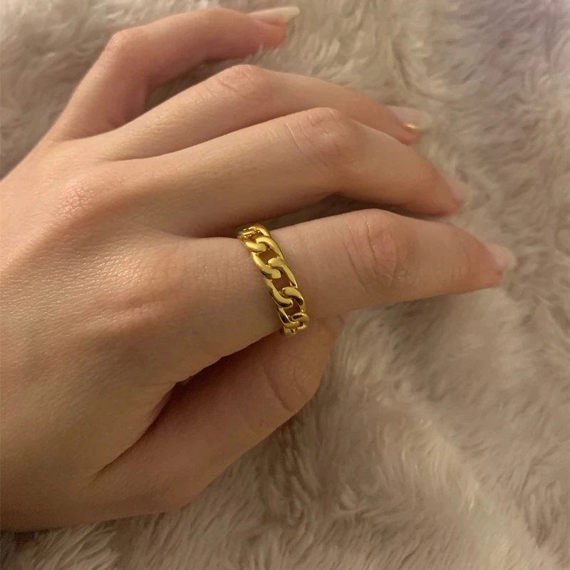 Finger Ring Stainless Steel Ring Cuban Chain Shape For Women Men