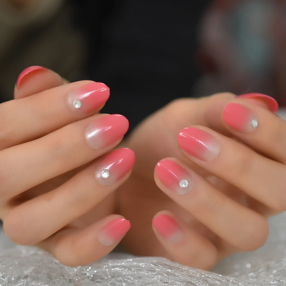 Fadeing Nail With Single False Diamond Peach Color Designs Lovely Charms  Press On Nail 2021 Thinestone Supplies For Professional - False Nails -  AliExpress