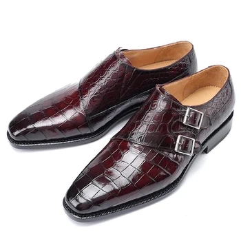 

Men Crocodile PU Leather Shoes Low Heel Shoes Buckle Dress Shoes Brogue Shoes Spring Ankle Boots Vintage Classic Male Casual F59