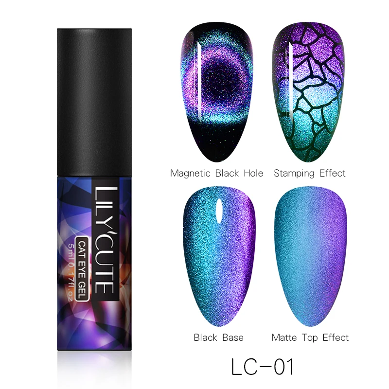 LILYCUTE, 5 мл, Auroras, кошачий глаз, УФ-гель для ногтей, блестящий, магнитный, фиолетовый, сияющий, замачиваемый, УФ светодиодный, Гель-лак, дизайн ногтей - Цвет: light 01