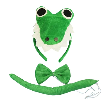 

3pcs Children Costume Cute Plush Cartoon Crocodile Shape Headband Cosplay Costume Animal Props Bow Tie for Party Performance