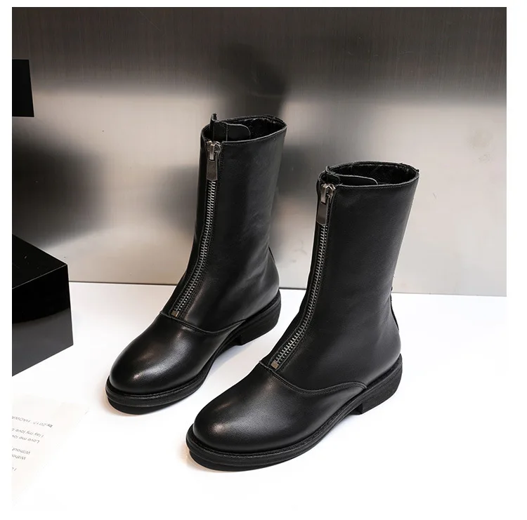 Autumn Winter Women Martin Boots Suede Leather Short Boots Thick Heel Casual Shoes Zip womens shoes Chelsea Boots
