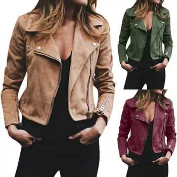 

Hot Fashion Punk women Jacket Coat Solid Color Slim Fit long sleeve Lapel zipper Short Jacket Coat куртка женская