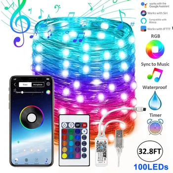 

Smart WiFi Control RGB Fairy LED String Light 32.8ft 100LED Outdoor Waterproof USB Copper Wire Christmas Lights For IOS Android