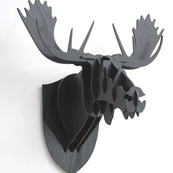 

3D Puzzle Wooden DIY Creative Moose Head Wall-mounted Wood Gift Craft Home Decor Murals Nordic Moose Animal Head Wall Decoration
